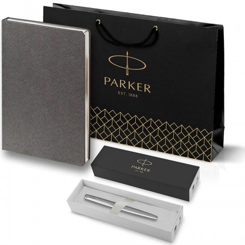 Набор Parker Jotter Stainless Steel CT из перьевой ручки и серого ежедневника в Омске