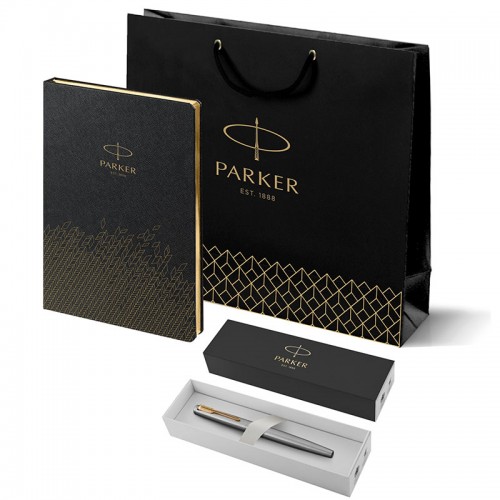 Набор Parker Jotter Stainless Steel GT из перьевой ручки и ежедневника недатированного черного цвета в Омске