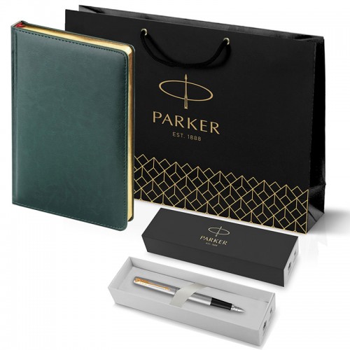 Набор Parker Jotter Stainless Steel GT из перьевой ручки и зеленого ежедневника недатированного в Омске